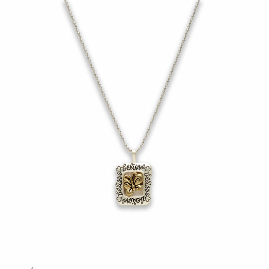 18 inch Zinc Alloy Matted Gold, Silver Tone Butterfly Sign Believe Necklace