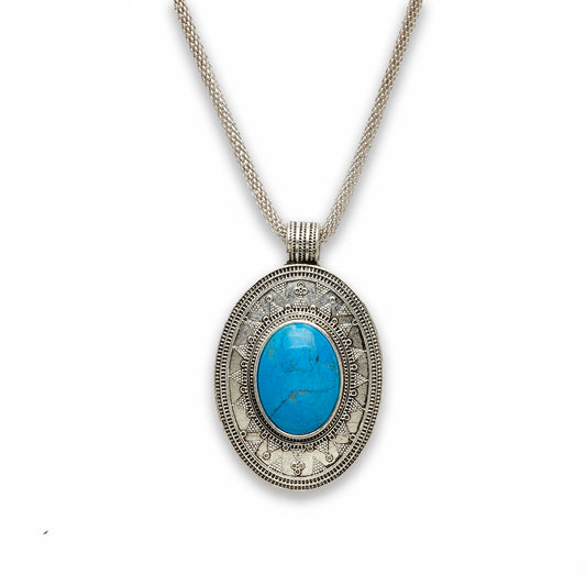 18 inch Zinc Alloy with Howlite Turquoise Burnish Silver Tone Oval Necklace
