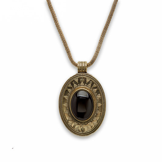 18 inch Zinc Alloy with Blackstone Gold Burnish Tone Oval Necklace