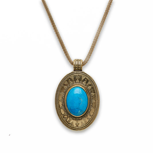 18 inch Zinc Alloy with Blue Howlite Gold Burnish Tone Oval Necklace