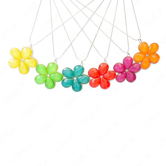 18 inch Zinc Alloy with Glass Silver Tone Flower Sign Necklace
