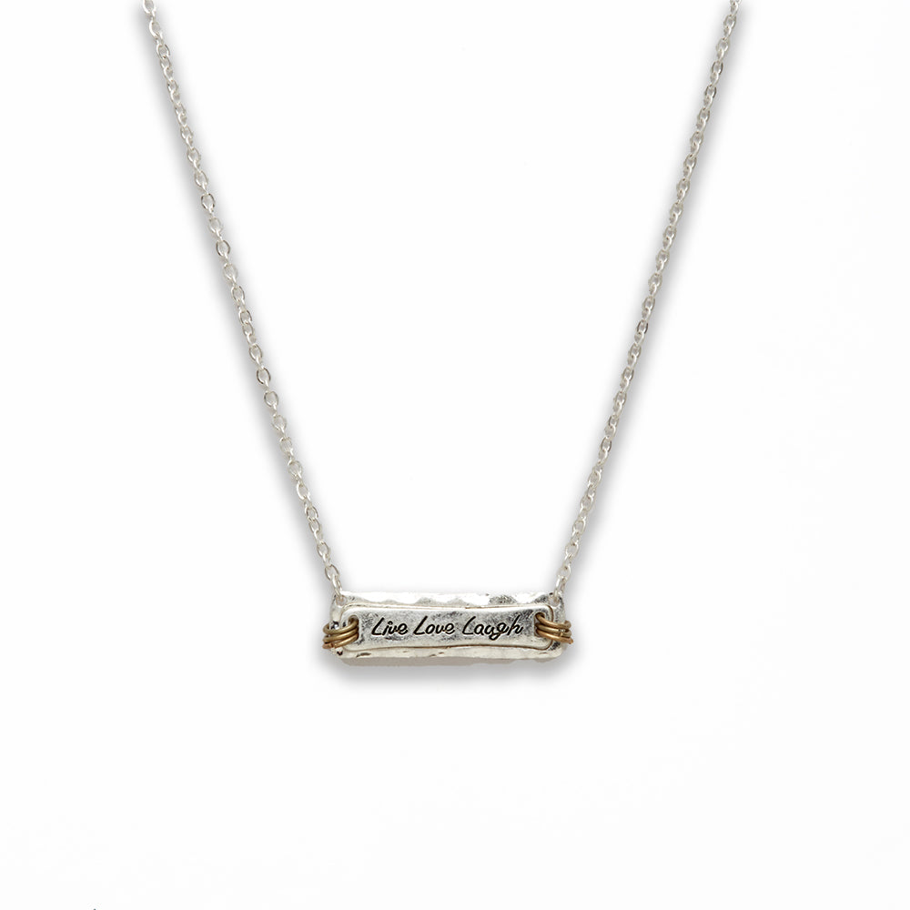 18 inch Zinc Alloy Silver Tone Live, Love, Laugh Rectangle Necklace