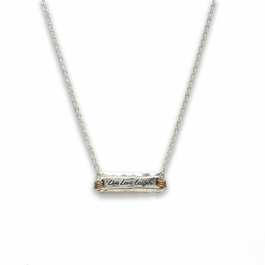 18 inch Zinc Alloy Silver Tone Live, Love, Laugh Rectangle Necklace