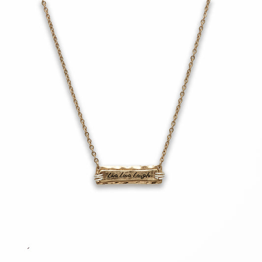 18 inch Zinc Alloy Gold Tone Live, Love, Laugh Rectangle Necklace