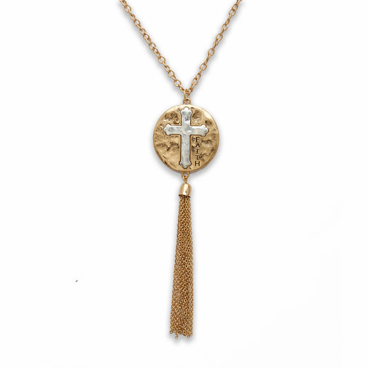 18 inch Zinc Alloy Gold Burnish Coin with Cross/Faith Necklace