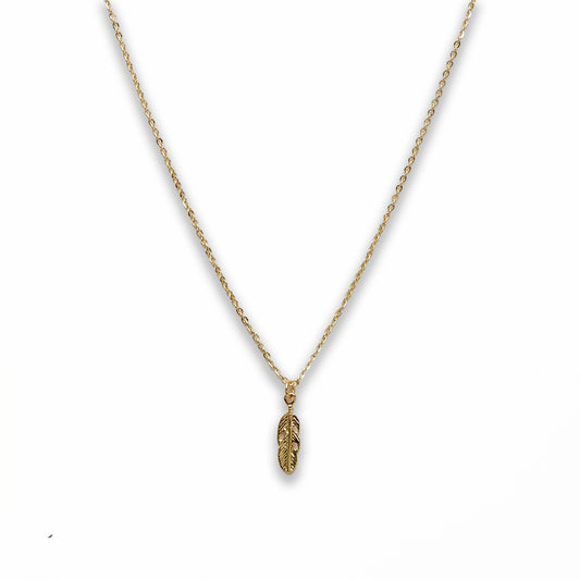 18 inch Zinc Alloy Gold Tone Small Feather Necklace