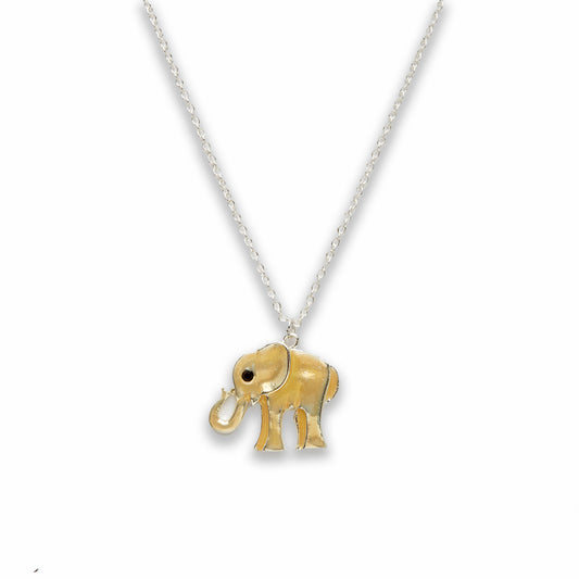 18 inch Zinc Alloy Silver Tone with Yellow Elephant Necklace