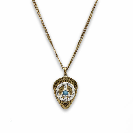 18 inch Zinc Alloy Gold Burnish with Silver Burnish Peace Sign Necklace