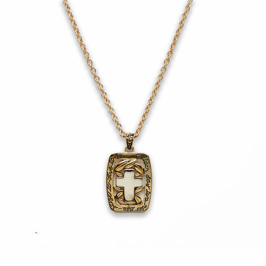 18 inch Zinc Alloy Gold Tone with Nickel Cross with Rectangle Frame Necklace
