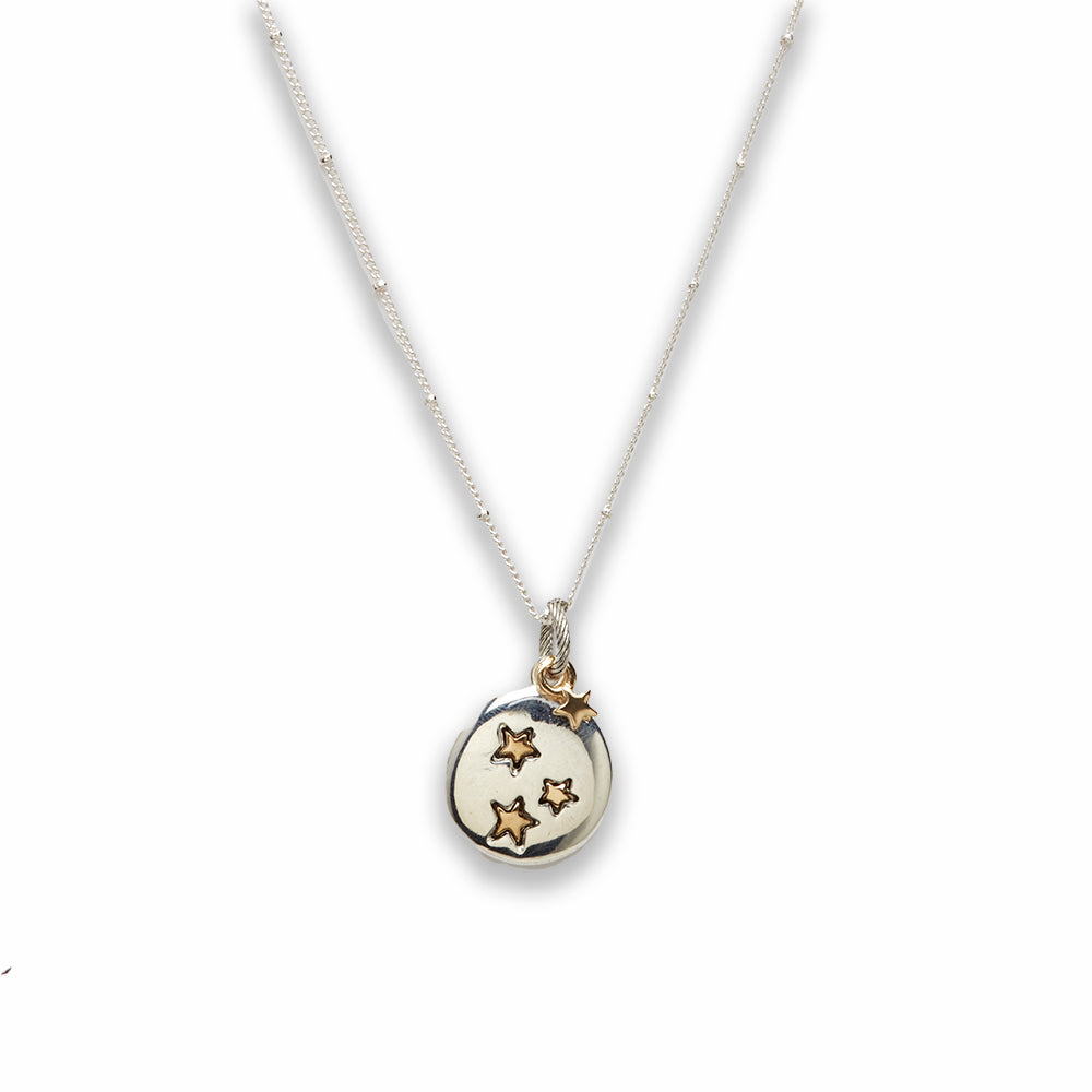 18 inch Zinc Alloy Silver Tone with Gold Tone Irregular Coin with Stars Necklace