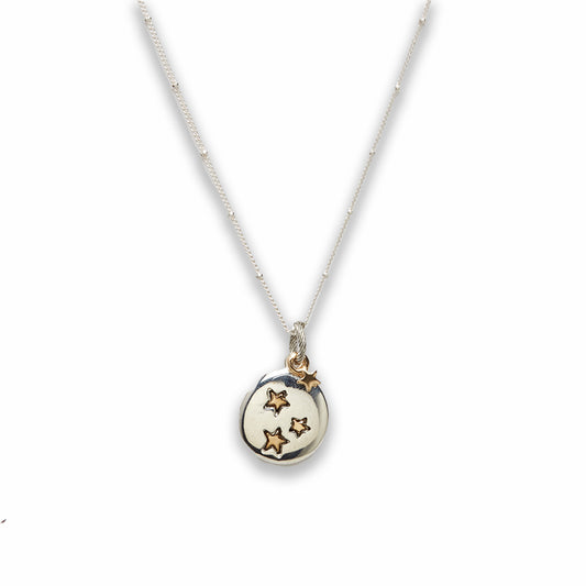 18 inch Zinc Alloy Silver Tone with Gold Tone Irregular Coin with Stars Necklace