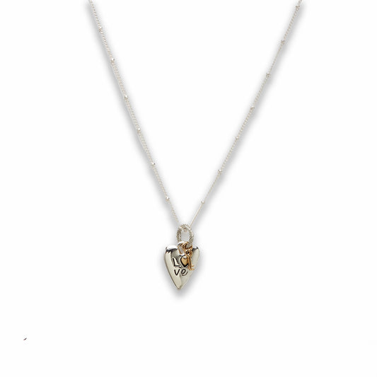 18 inch Zinc Alloy Rhodium with Gold Tone Heart with Love, Key Charm Heart with Love, Key Charm Necklace