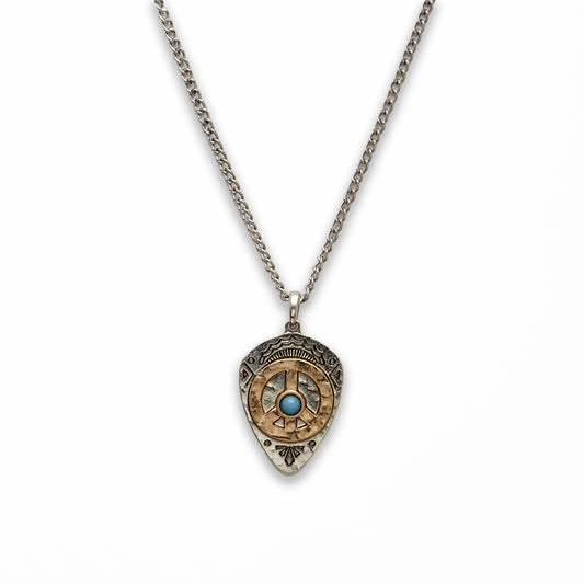 18 inch Zinc Alloy Silver Burnished with Gold Burnish Peace Sign Necklace