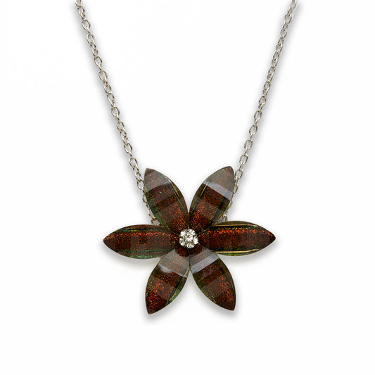 18 inch Zinc Alloy with Glass Rhodium Flower Necklace