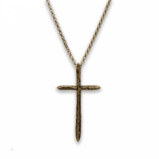 18 inch Zinc Alloy Gold Burnished Tone Cross Necklace