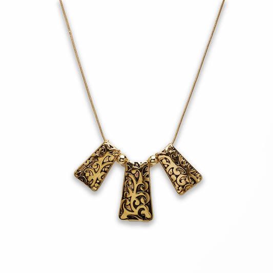 Zinc Alloy Gold Tone Carved Ladder Necklace