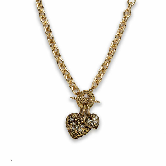 Zinc Alloy Gold Burnish Tone Heart Necklace