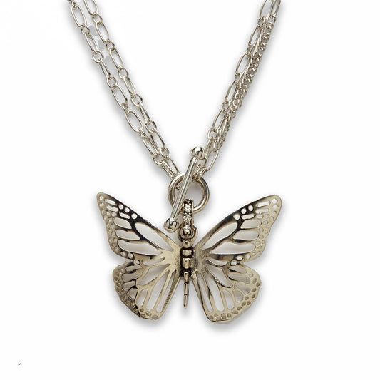 Zinc Alloy Rhodium Butterfly Necklace