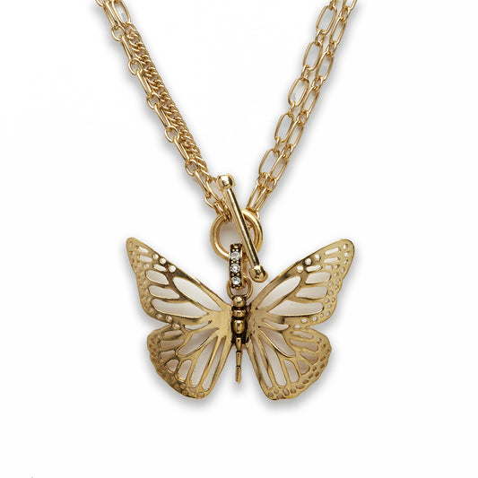 Zinc Alloy Gold Tone Butterfly Necklace
