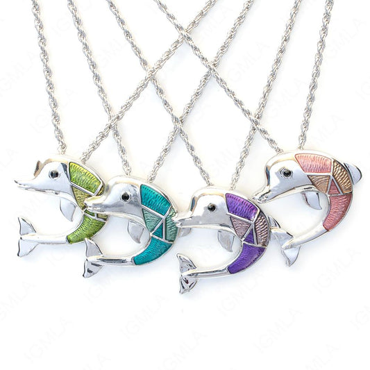 Zinc Alloy Rhodium Dolphin Necklace