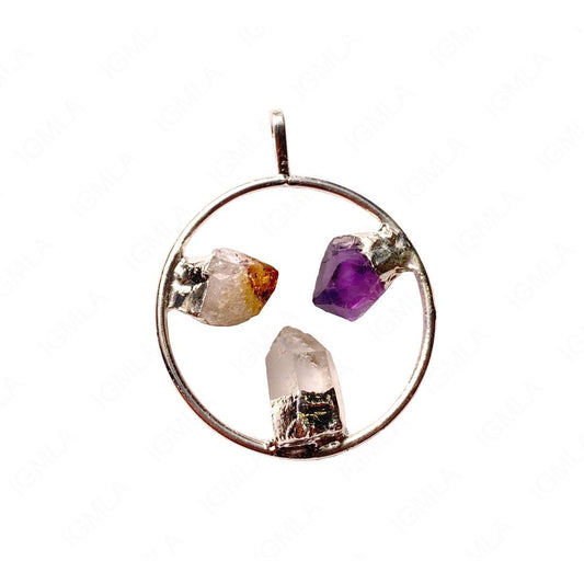 Metal Ring, Fixed point pendant (Amethyst, Citrine, Crystal Quartz)