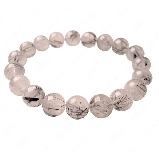 10-11mm Black rutilated quartz round bead bracelet