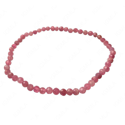 3mm Faceted, Pink tourmaline round bead bracelet
